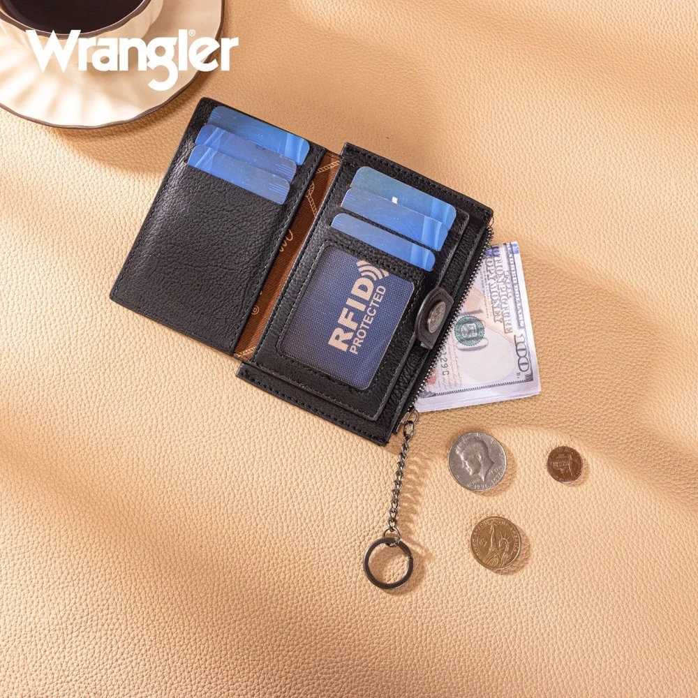 Wrangler Floral Embossed Bi-fold Wallet with Key Ring Black
